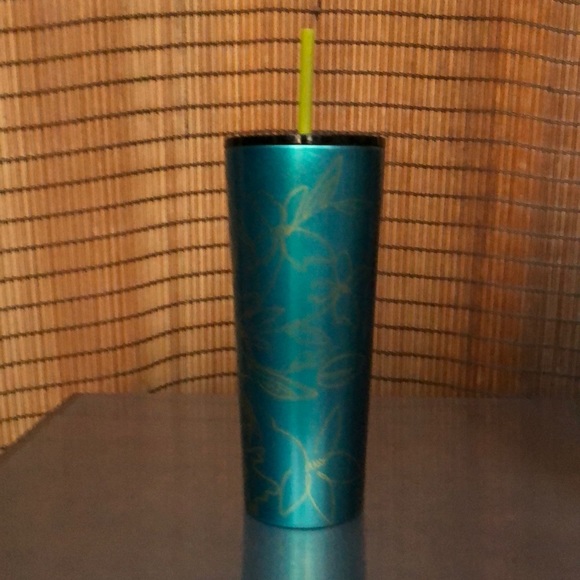 NEW STARBUCKS Teal with Gold Floral Print Design Collectors Venti 24oz Cold Cup - Picture 2 of 8